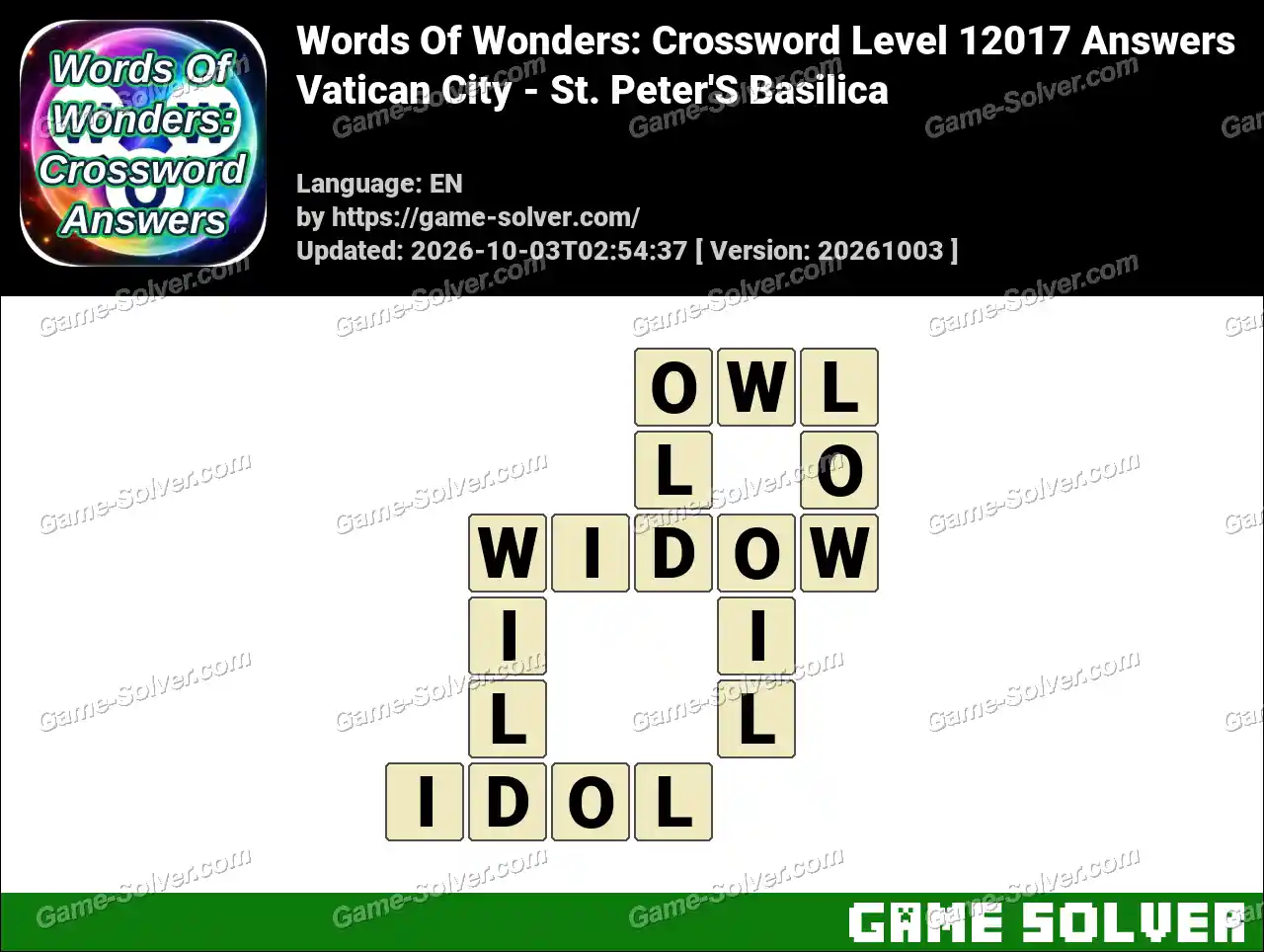 Words Of Wonders: Crossword Level 12017 Answers – Vatican City – St. Peter’S Basilica
